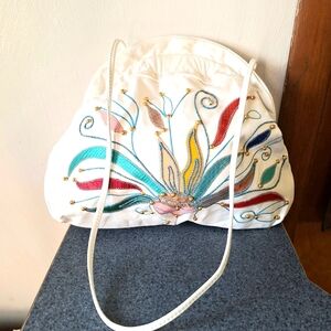 Colini Vintage 1980's Leather Shoulder Bag With Peacock Design